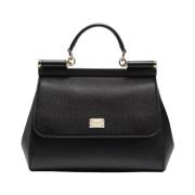 Dolce & Gabbana Medium Sicily Bag In Dauphine Calfskin Black, Dam