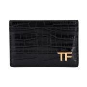 Tom Ford Korthållare i läder med krokodiltryck Black, Herr