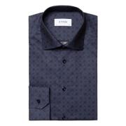 Eton Marinblå Double E Logo Print Twill Skjorta Blue, Herr