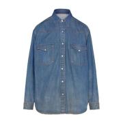 Maison Margiela Tidlös indigo denimskjorta med kontrastsömmar Blue, He...