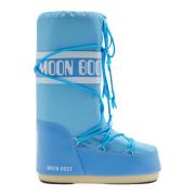 Moon Boot Höga Ikoniska Nylonstövlar - Alaskan Blue Blue, Dam