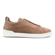 Ermenegildo Zegna Suede Sneakers med Triple Stitch Beige, Herr