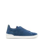 Ermenegildo Zegna Suede Sneakers med Triple Stitch Blue, Herr