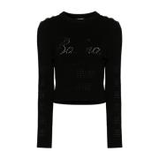 Balmain Svarta Sweaters med Signature Trompe-lœil Logo Black, Dam
