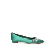 Manolo Blahnik Gröna platta satinpumps med kristalldekoration Green, D...