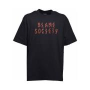 44 Label Group Svart Label T-shirt med Blame Society Tryck Black, Herr