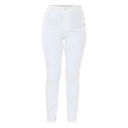 Kocca Slim Fit Bomullbyxor med Dekorativa Knappar White, Dam