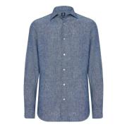 Boggi Milano Regular Fit Bomull och Linne Denim Skjorta Blue, Herr