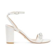 Stuart Weitzman Sandal med Pärldekoration och Blockklack White, Dam