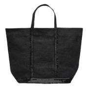 Vanessa Bruno Svart Paljett Linne Shopper Black, Dam