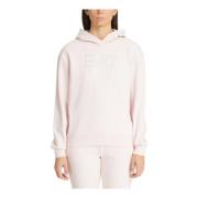 Emporio Armani EA7 Enfärgad Hoodie med Huva, Logotyp, Strass Pink, Dam