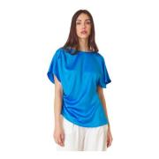 Manila Grace Asymmetrisk Satinblus Blue, Dam