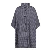 Rosso35 Mode Poncho med Klassisk Houndstooth Mönster Blue, Dam