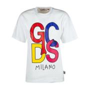Gcds Bomull Logo T-Shirt med Tryckt Detalj White, Dam