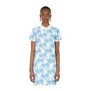 Maisie Wilen Ribbon Print Polo Shirt Blue, Dam