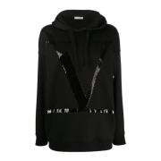 Valentino Sweatshirt med Logo Print och Paljett Detalj Black, Dam
