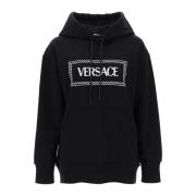 Versace Huvtröja med broderad logotyp i bomullsfrotté Black, Dam