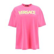 Versace Bomull Logo Top med Korta ärmar Pink, Dam