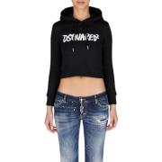 Dsquared2 Cropped Hoodie med Djärv Branding Black, Dam