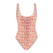 Versace Ettstyckesbadkläder med Metallic-Kantad Allover Print Pink, Da...