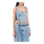 Giuseppe Di Morabito Marmorerad Denim Bustier Top Blue, Dam