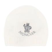 Moncler Vit Ribbstickad Barnmössa med Grått Logobroderi White, Dam