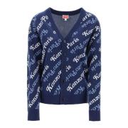 Kenzo Cardigan med logomönster i bomull och ull Blue, Dam