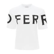 Salvatore Ferragamo Kortärmad T-shirt med Oversized Logo White, Dam