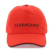 Salvatore Ferragamo Logo Baseballkeps med Läderkant Red, Herr