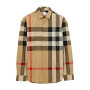 Burberry Brun Rutig Bomull Poplin Skjorta Brown, Herr