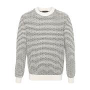 Emporio Armani Beige Sweaters med Intarsia-Stickat Logo Multicolor, He...