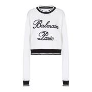 Balmain Signaturstickad tröja White, Dam