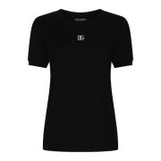 Dolce & Gabbana Kristall Logo Bomull T-shirt Rund Hals Black, Dam