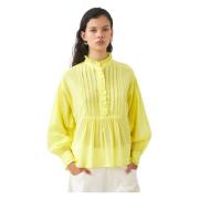 Antik Batik Bomull voile viktoriansk-stil blus Anna Yellow, Dam