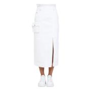 Armani Exchange Vit Denim Midi Kjol med Logotyp White, Dam