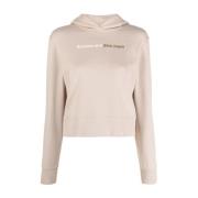 Palm Angels Beige Logo Print Hoodie Beige, Dam