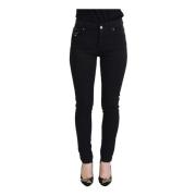 Dolce & Gabbana Svart Skinny Denim Jeans Logo Detaljer Black, Dam