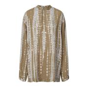 Rabens Saloner Mjuk Oversized Blus med Handfärgat Mönster Multicolor, ...