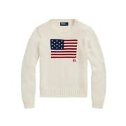 Polo Ralph Lauren Bomullströja med amerikanska flaggan Beige, Dam