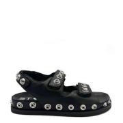 Strategia Studded Läder Sandal med Kardborre Stängning Black, Dam