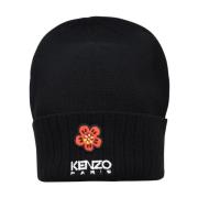 Kenzo Svart ull beanie med logobroderi Black, Dam