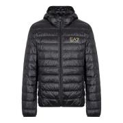 Emporio Armani EA7 Svart Dunjacka med Guldlogga Black, Herr