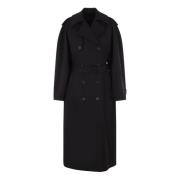 Balenciaga Svart Oversize Dubbelknäppt Trenchcoat Black, Dam