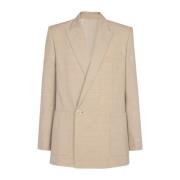 Balmain 1-knapp jacka i flytande canvas Beige, Herr