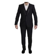 Dolce & Gabbana Svart Ull Slim Fit 3-Delat Kostym Black, Herr
