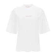 Marni Ekologisk Bomull T-Shirt med Logotryck White, Dam