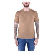 Blauer Brun Bomull Rund Hals T-shirt Beige, Herr