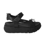 Nerogiardini Svart lädersandal med kristaldetalj Black, Dam