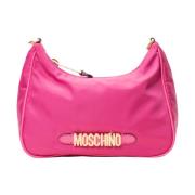 Moschino Fuchsia Metallic Letters Nylon Axelväska Pink, Dam