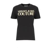 Versace Jeans Couture Svart bomullst-shirt med guldlogga Black, Dam